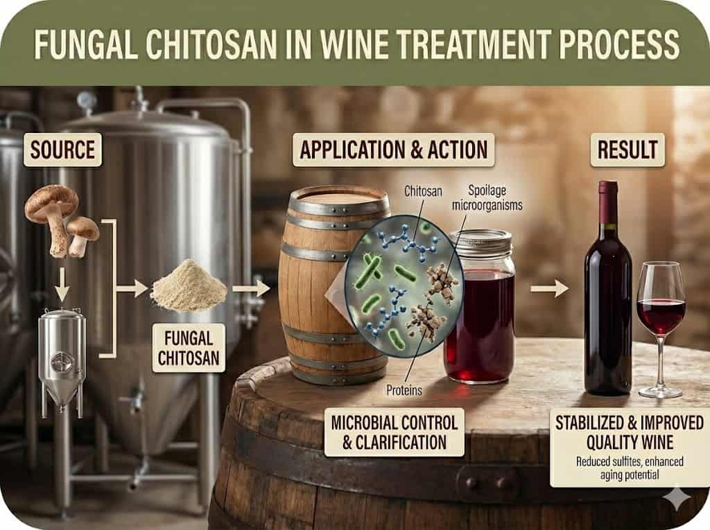 Fungal chitosan liquid being added to red wine sample in a winery laboratory for fining treatment